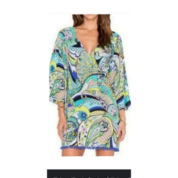 Trina Turk Nomad Paisley Tunic S pompom ball trim - Picture 7 of 7
